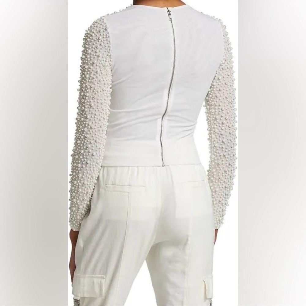 Alice + Olivia Delaina Pearl Embellished Crop Top - Picture 3 of 9